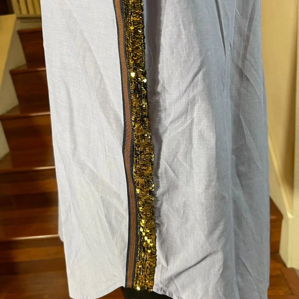 J. Crew Women's Sequin Side Stripe Cotton Button-up Blue Long Slv. Blouse Sz. 14 - Picture 4 of 10